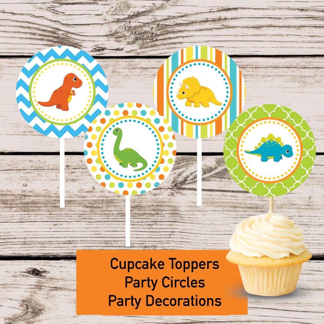 Dinosaur Birthday Decoration Cupcake Toppers, First Birthday Party ...