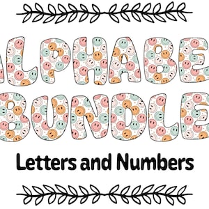 Conjunto de letras do alfabeto de rosto sorridente | Letras de rabisco | Pacote alfa PNG para download digital, letras e números, clipart png | Pacote de clipart alfa