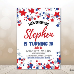 EDITABLE Patriotic Birthday Party Invitation, Stars and Stripes Invite ...