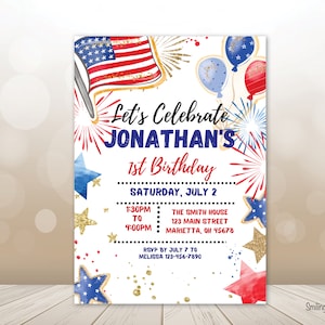 EDITABLE Patriotic Birthday Party Invitation, Stars and Stripes Invite, Summer Birthday Invite, 4th of July Birthday, Printable CANVA Invite