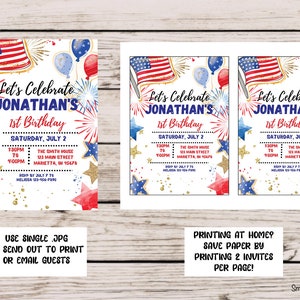EDITABLE Patriotic Birthday Party Invitation, Stars and Stripes Invite ...