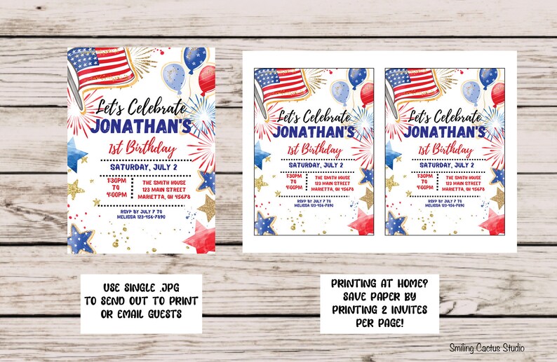 EDITABLE Patriotic Birthday Party Invitation, Stars and Stripes Invite, Summer Birthday Invite, 4th of July Birthday, Printable CANVA Invite, American 1st Birthday Party, 4th of July Party, Summer BBQ