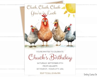 Chicken Birthday Party Invitation, Farm Birthday Invite, EDITABLE Invitation, Adult Birthday Party Invite, Funny Birthday Party Invite
