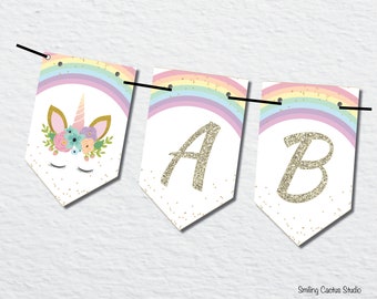 Whimsical Printable Unicorn Alphabet Banner Letters, Create Magical Party Decor or Unicorn Name Banner for Little Girls Room