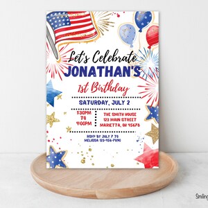 EDITABLE Patriotic Birthday Party Invitation, Stars and Stripes Invite, Summer Birthday Invite, 4th of July Birthday, Printable CANVA Invite, American 1st Birthday Party, 4th of July Party, Summer BBQ