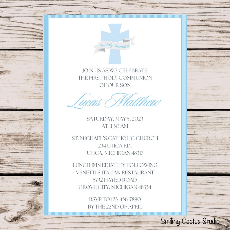 Editable First Communion Invitation Boy PRINTABLE First - Etsy