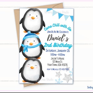 Penguin Birthday Party Invitation, Winter Penguin Editable Invite, Penguin Party, Winter Birthday Party, Penguin Invitation, Canva Invite