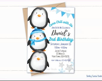 Penguin Birthday Party Invitation, Winter Penguin Editable Invite, Penguin Party, Winter Birthday Party, Penguin Invitation, Canva Invite