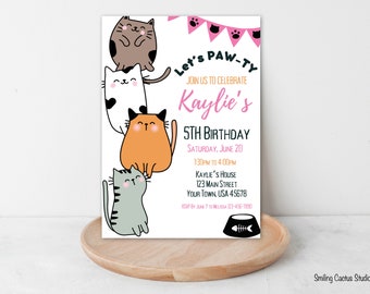 Cat Birthday Party Invitation, Kitty Birthday Invite, EDITABLE Invitation, Girl Birthday Invite, Cat Birthday Party, Kitty Cat Party Decor