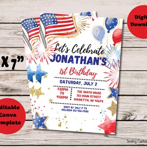 EDITABLE Patriotic Birthday Party Invitation, Stars and Stripes Invite ...