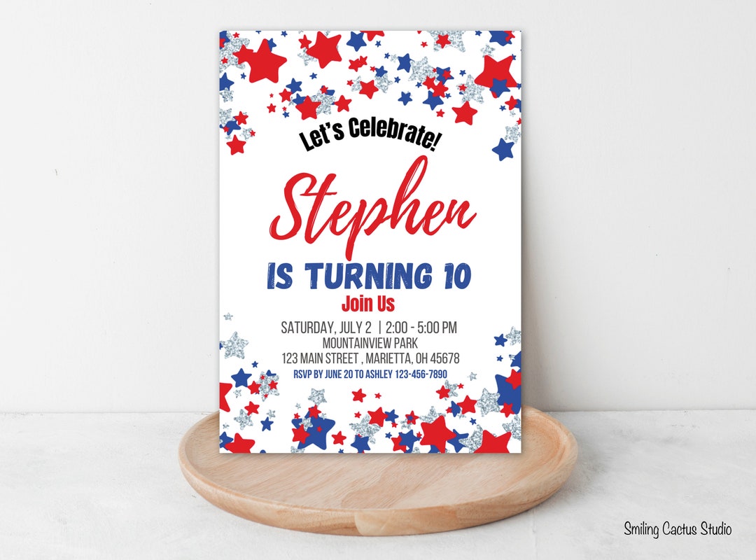 EDITABLE Patriotic Birthday Party Invitation, Stars and Stripes Invite ...