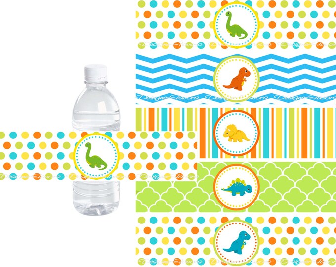 Dinosaur Water Bottle Labels, Dino Water Wrap, INSTANT DOWNLOAD DIY