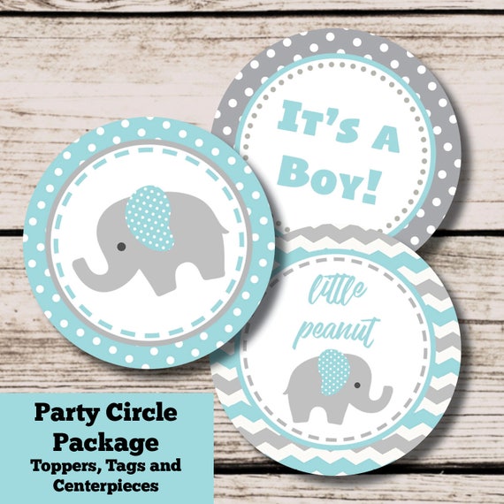 teal and gray elephant baby shower decorations
