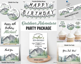 Outdoor Adventure Party Decorations, The Great Outdoors Birthday, Mountain Birthday Party Package, INSTANT DOWNLOAD Printable Decoration