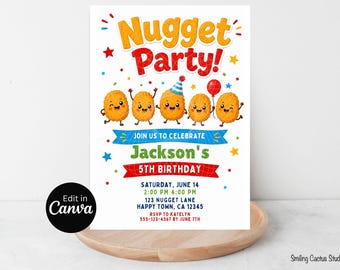 Chicken Nugget Birthday Invitation, Funny Nugget Party Canva Template