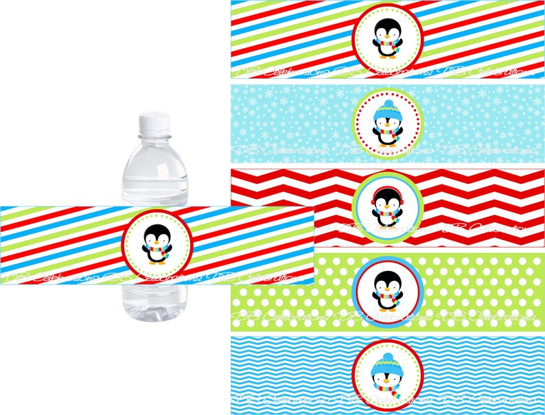Penguin Water Bottle Labels INSTANT DOWNLOAD Winter - Etsy