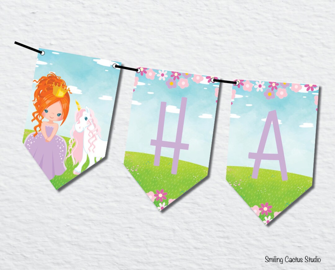 Princess Birthday Banner, Unicorn Birthday, Happy Birthday Banner INSTANT DOWNLOAD, Printable ...