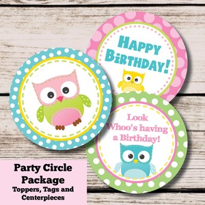 Owl Birthday Decorations, Owl Printable Centerpiece, Cupcake Toppers ...