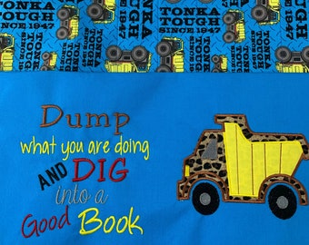 Reading Book Pillow Dump Truck, Gift for Boy, Birthday Gift, Teacher or Librarian gift, Tablet holder, Grandchildren Christmas, Car Travel