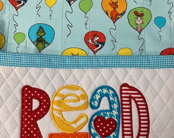 Dr. Seuss Design Reading Pillow with Pocket, Teacher Book Pillow, Boy Girl Gift, Kids Book/ Tablet Travel Pillow, Unique Gift for Librarian