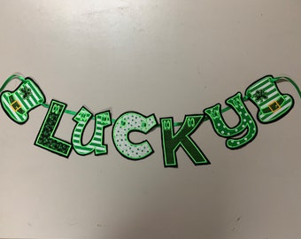 St. Patricks Day applique cloth Banner with ribbon and Leprechaun Hat