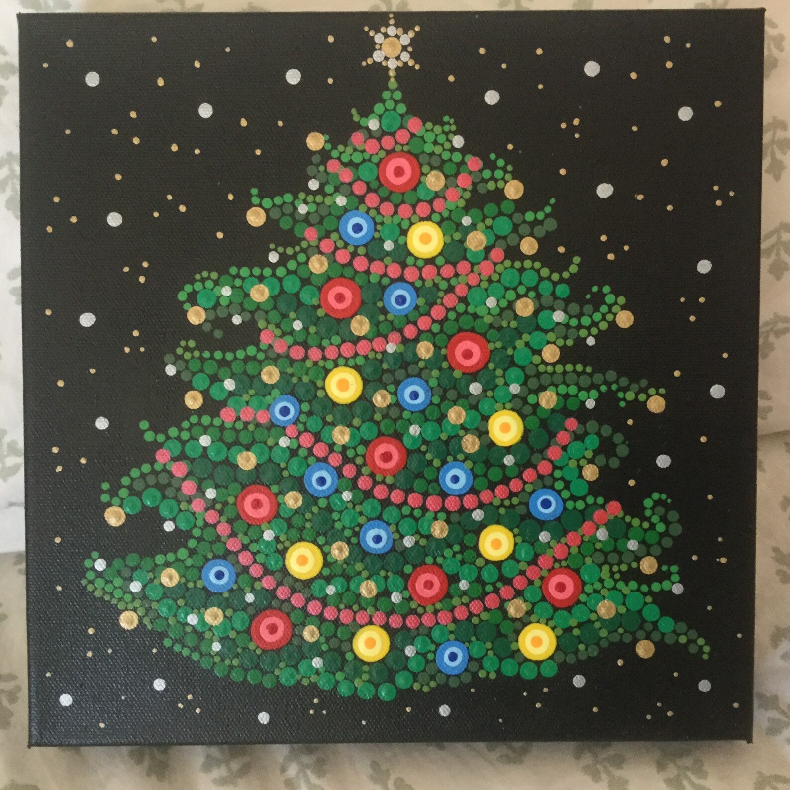 Christmas Tree Dot Painting On Black Canvas Green Tree Etsy christmas-tree-dot-painting-on-black-canvas-green-tree-etsy