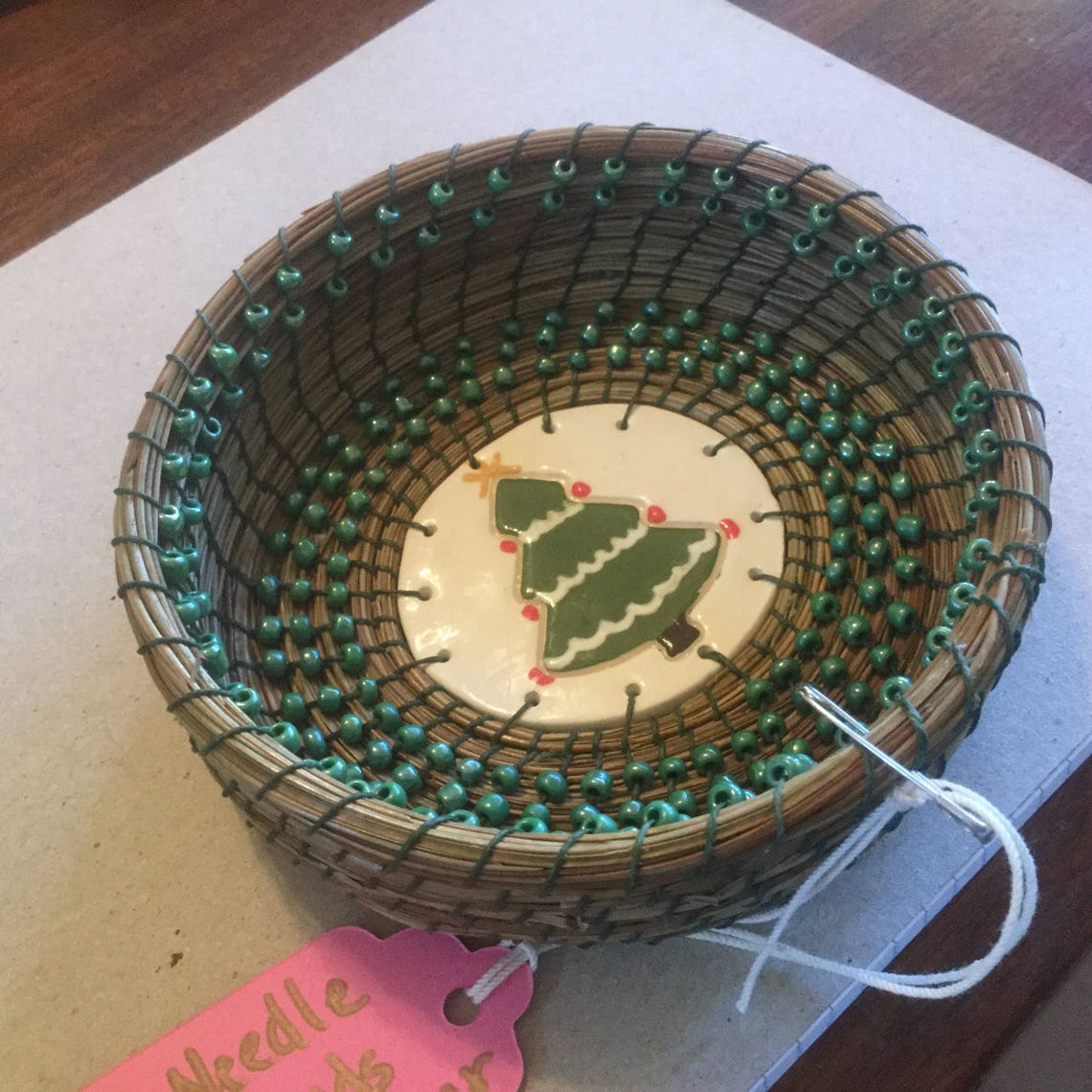 Pine Needle Basket. Handmade with ceramic Christmas tree Etsy