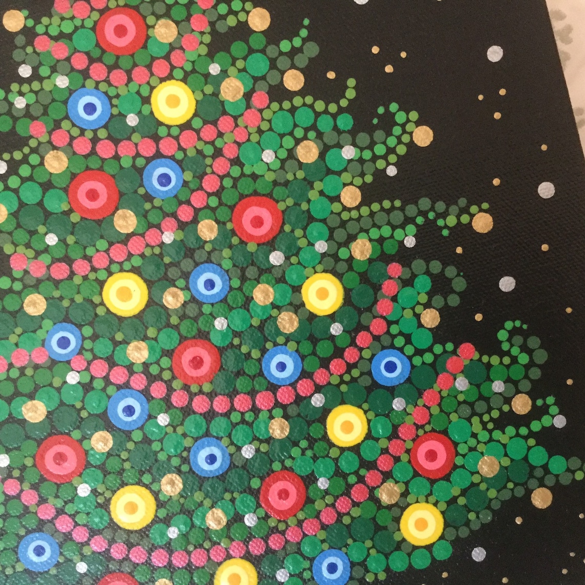Christmas Tree Dot Painting On Black Canvas Green Tree Etsy christmas-tree-dot-painting-on-black-canvas-green-tree-etsy