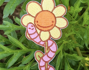 Parche termoadhesivo de amigos de la flor del gusano