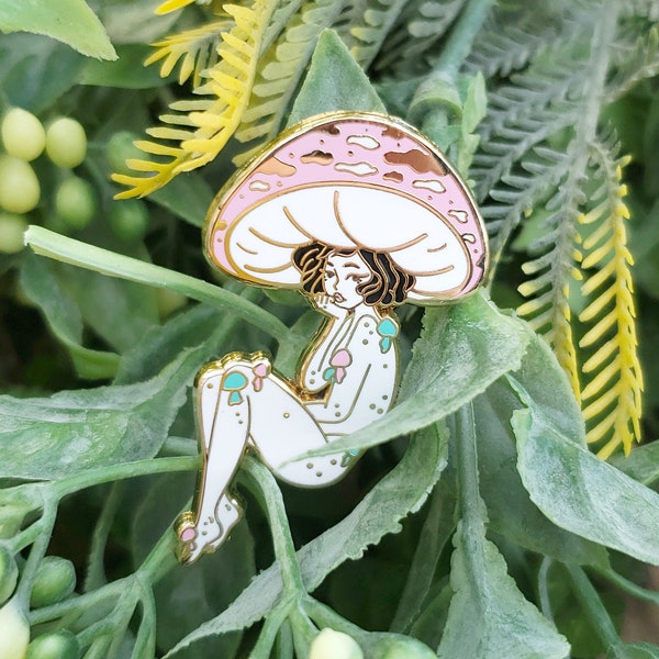 Cotton Candy Mushroom Girl - Hard Enamel Pin