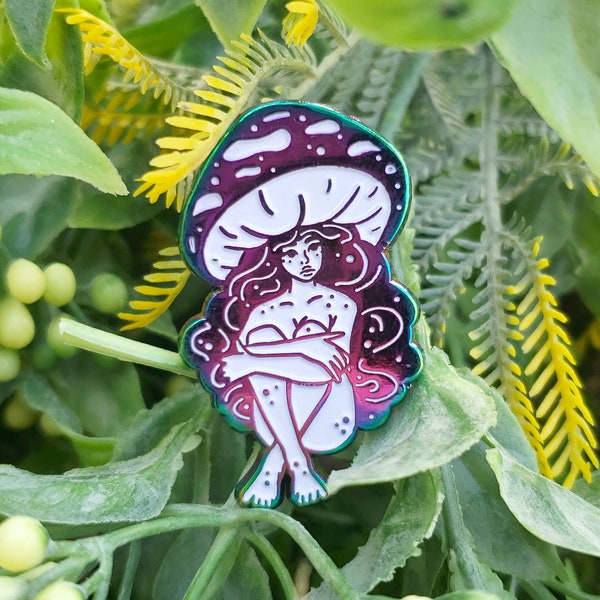 Violet Webcap Mushroom Girl - Rainbow Metal Soft Enamel Pin