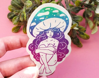 Violet Webcap Mushroom Girl Starry Holographic Sticker