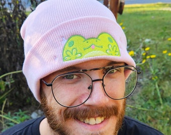 Peeking Frog Embroidered Beanie