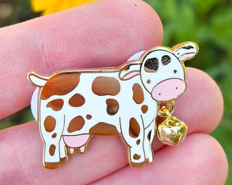 Jingle Bell Cow - Spilla in smalto duro con campanellino!