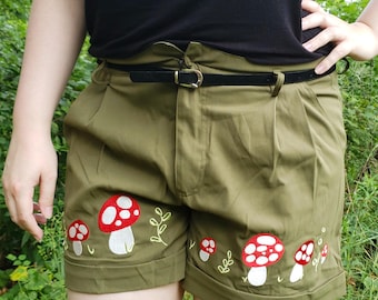 Embroidered Mushroom Shorts - Fairy Circle Shorts