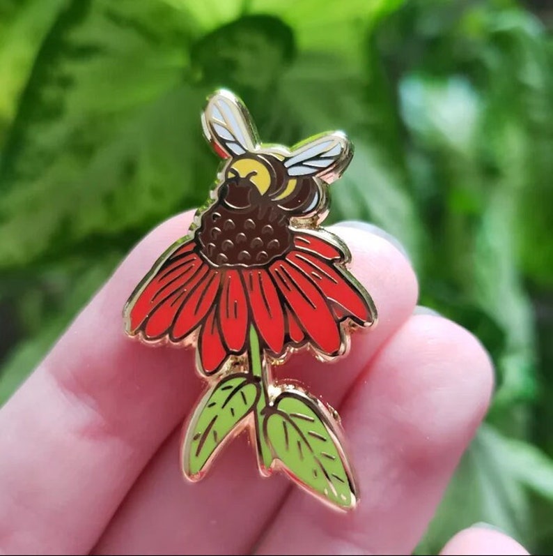 Coneflower Bee Hard Enamel Pin image 1