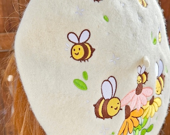 Flowers and Bee Pollinator Garden Embroidered Beret - Etsy