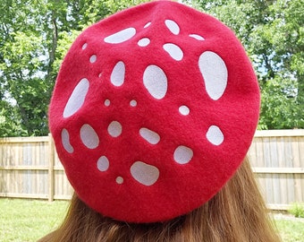Mushroom Cap Embroidered Beret - Mushroom Girl Hat!