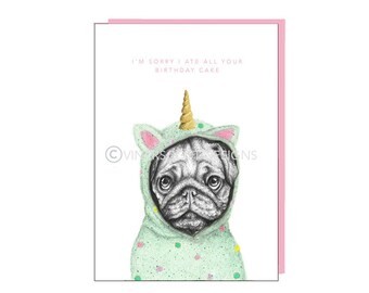 Cute pug birthday card