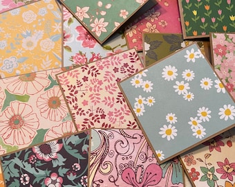 Set of 25, 50 or 100 Floral Mini Note Cards - Lunch Box Notes - Bulk Packs of Blank Note Cards - 3"x3"