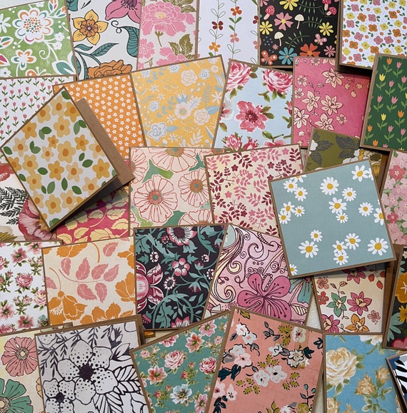 Assorted Floral Mini Note Cards - Love Notes - Lunch Box Notes - Enclosure Note Cards - Greeting Cards - Blank Note Cards. Set of 10.