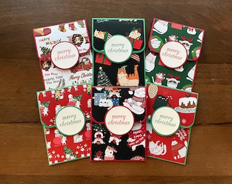 Assorted Christmas Cat Gift Card Holders - Holiday Kitty Gift Card Holder - Festive Money Holder - Coworker Gift - Cat Lover Gift - Set of 2