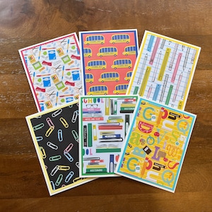 Assorted School Note Cards With Envelopes - Back to School Cards - Teacher Gift Cards - School Stationery - Handmade Blank Cards - Set of 6