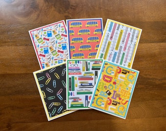 Assorted School Note Cards With Envelopes - Back to School Cards - Teacher Gift Cards - School Stationery - Handmade Blank Cards - Set of 6