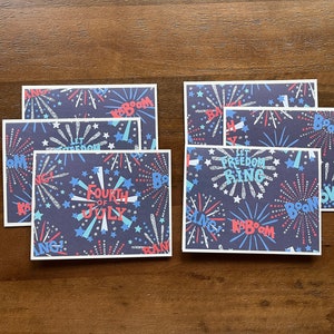 4th of July Note Cards With Envelopes - Patriotic Cards - America Cards - Fireworks Card - Thank You Cards - Handmade Blank Cards - Set of 6