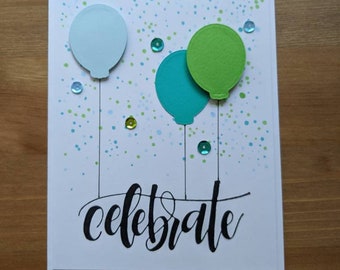 Balloon Greeting Card With Envelope - Celebration Cards - Birthday Cards - Stationery - Handmade Blank Greeting Card