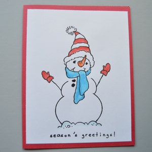 Season's Greetings Card With Envelope - Snowman Cards - Christmas Cards - Holiday Cards - Christmas Stationery - Handmade Greeting Card