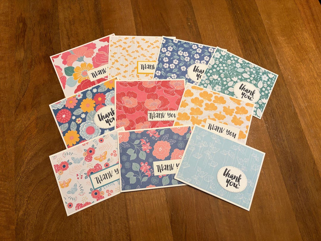 Floral Thank You Note Cards With Envelopes – Set of 10. Handmade Blank ...