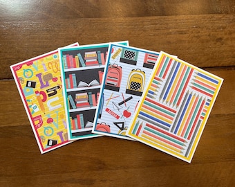 Assorted Back To School Note Cards With Envelopes - School Cards - Teacher Gift Cards - First Day of School Cards - Handmade Blank Cards