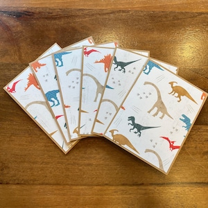 Dinosaur Note Cards With Envelopes - T Rex Cards - Velociraptor Cards - Birthday Cards - Thank You Cards - Handmade Blank Cards - Set of 6